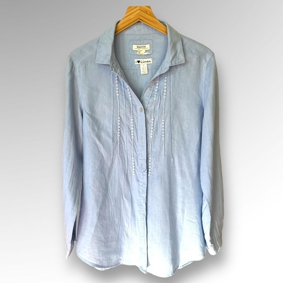 Malvin Tops - Malvin Hamburg Germany I Love Linen Printed Blouse Top Button Up Shirt Size L.